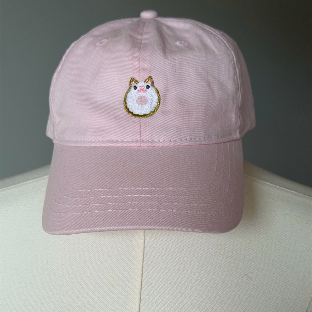Blush Pink Cotton Embroidered Cat Baseball Cap